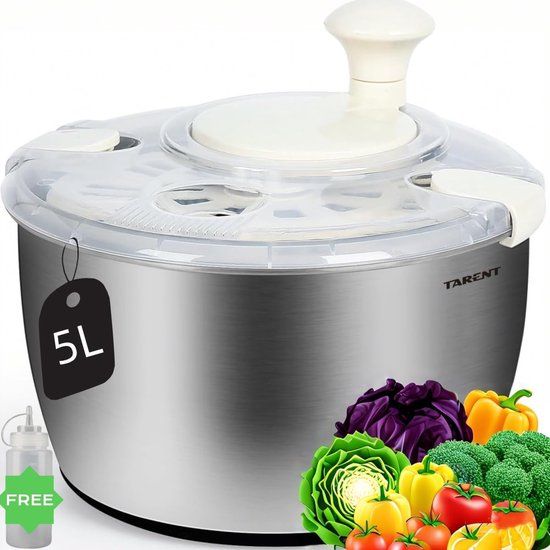 Salade Centrifuge - Groente Droger - Snel Salade Maken - Roestvrij Staal - 25x25x20 cm