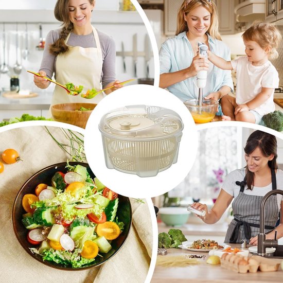 Salade Centrifuge - Groente Droger - Verse Salades Maken - Handzwengel Mechanisme - Grote Capaciteit - Wit