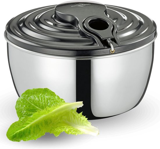 Salade Centrifuge - Sla Droger - Verse Salade Bereiden - RVS Trekkoord Mechanisme - 3.25L 24.5cm - Roestvrij Staal van Merkloos