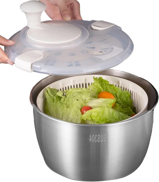 Salade Droger - Groente Centrifuge - Salades Maken - Antislip Bodem - 5 Liter Capaciteit - Zilver