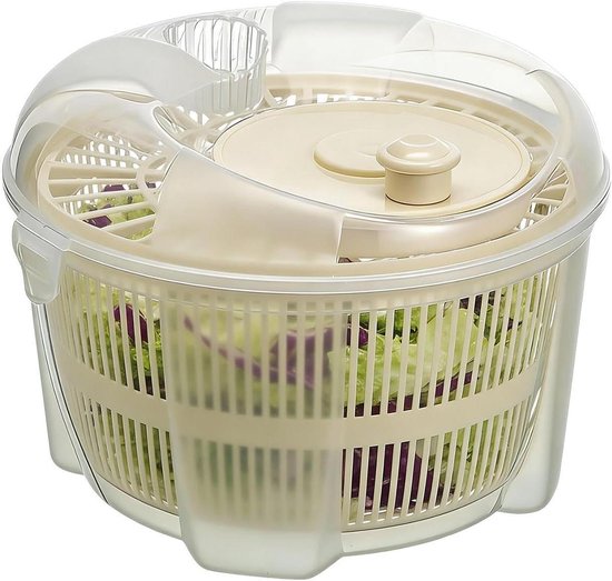 Salade Droger - Groente Waskom - Groenten Drogen - Handmatig Centrifugaal Mechanisme - 23 x 23 x 17 cm - Wit