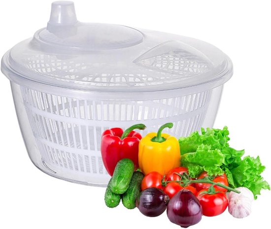 Salade Droger - Groente Wasmachine - Gezond Eten - Effortless Spin-Action - 9.45 Inch - Wit