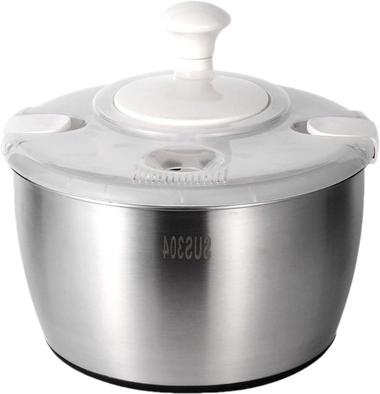 Salade Spinner - Sla Droger - Groente Wassen - Antislip Bodem - 5 Liter Capaciteit - Zilver van Merkloos