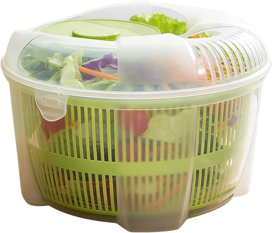 Salade Wasmachine - Groente Droger - Verse Salades Maken - Handmatig Zwengelmechanisme - 21 x 21 x 14 cm - Wit