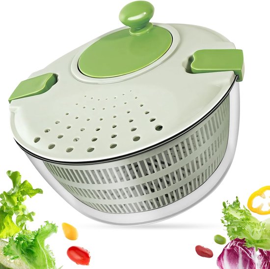 Saladecentrifuge 4 Liter - Groentewasdroger Kom - Snel Salade Drogen - Handmatige Bediening Gemakkelijk - 24.5 cm Diameter - Groen