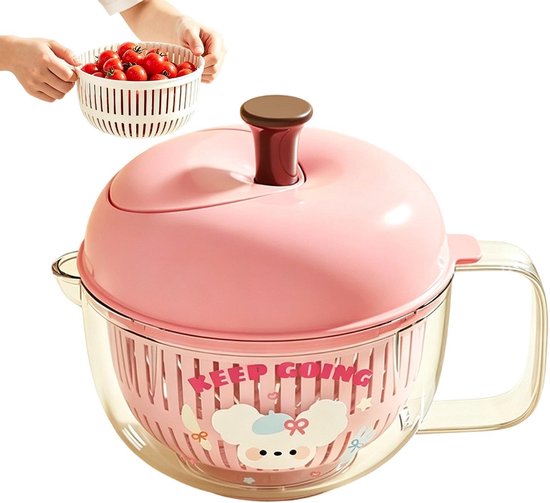 Saladecentrifuge - Groente Waskom - Maaltijdvoorbereiding Thuis - Dubbele Laags Mand - 20 cm - Roze
