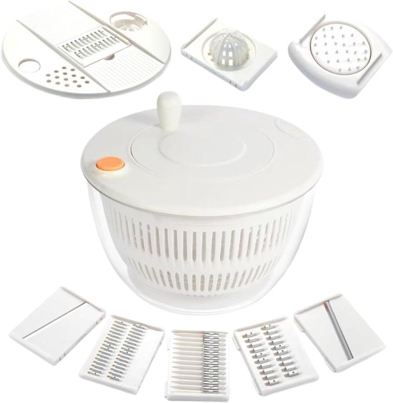 Saladecentrifuge met Snijder - Groentesnijder Keukenrasp - Salades Bereiden - Veelzijdige Snijopties - 252 x 249 x 184 cm - Wit