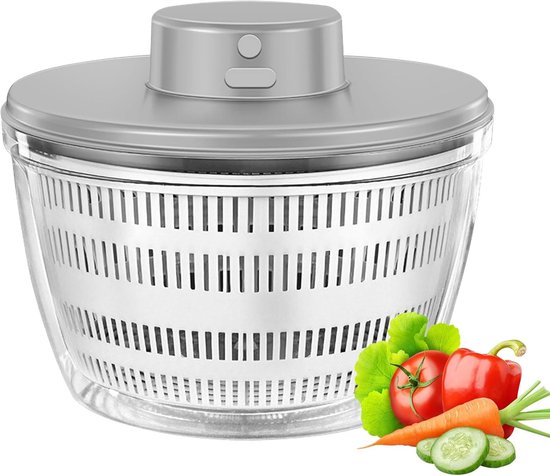 Saladecentrifuge RVS - Groente Droger - Verse Salades Maken - Grote Capaciteit - 22x22x17 cm - Blauw van Merkloos