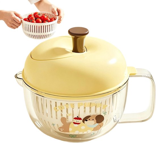 Saladecentrifuge - Uitlekbak Groente - Maaltijd Voorbereiden - Antislip Basis - 20 cm - Geel