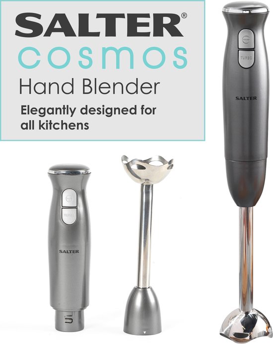 Salter Cosmos-handblender, 2 snelheden, afneembare roestvrijstalen staaf en messen, 400 W, grijs/zilver van Salter
