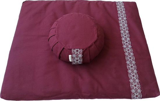 Samarali Rode Meditatieset – Zafu & zabuton van biologisch GOTS-katoen, gevuld met boekweit en gerecyclede wolvezels – Ideaal voor diepe meditatie en ontspanning van Samarali
