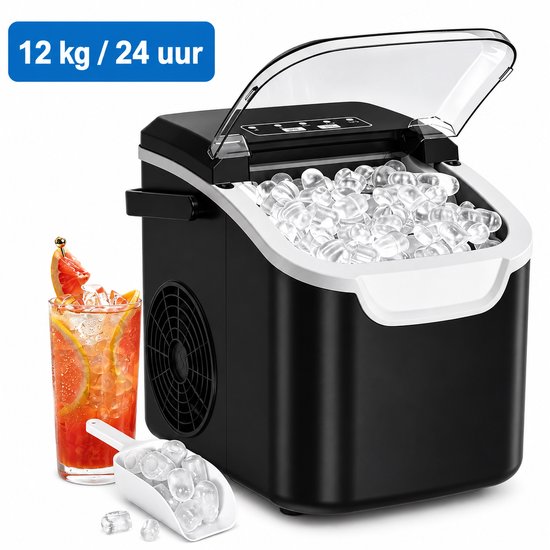 SanaVida - IJsblokjes Machine - Ice Cube Maker - Draagbare IJsblokjesmaker - 12KG/24H - 2 Maten IJsblokjes - Zwart - 27x20x28cm