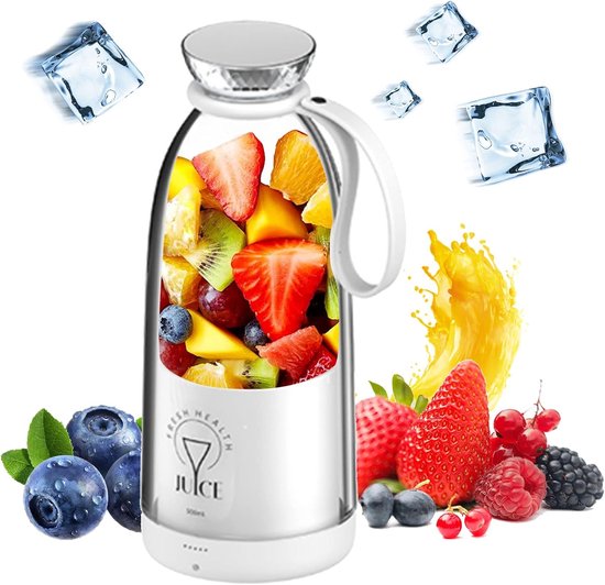 Sander Shop Draagbare Smoothiemaker To Go 500 ml - Oplaadbare Mixer met 6 Messen Roestvrij Staal, Fresh Juice Fles voor Babyvoeding, Sportschool, Reizen (Wit) van Merkloos