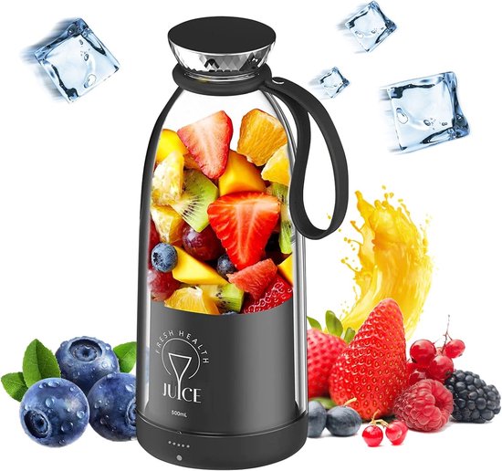 Sander Shop Draagbare Smoothiemaker To Go 500 ml - Oplaadbare Mixer met 6 Messen Roestvrij Staal, Fresh Juice Fles voor Babyvoeding, Sportschool, Reizen (zwart) van Merkloos