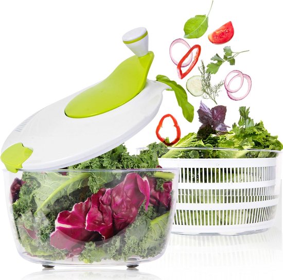 Santozz Salade Spinners met grote capaciteit van 4,2 qt, familiegrootte, antislip ontwerp groente fruitwasmachine van Merkloos