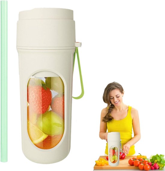 Sapcentrifuge - Draadloze elektrische sapbeker - Mini sapcentrifuge -Mini blender - USB-blender - Draagbare sapcentrifuge - 450 ml - 12 messen - Sapcentrifuge voor sport, reizen en lichte maaltijden - 9,1*9,1*20,7 cm - Groen van Merkloos