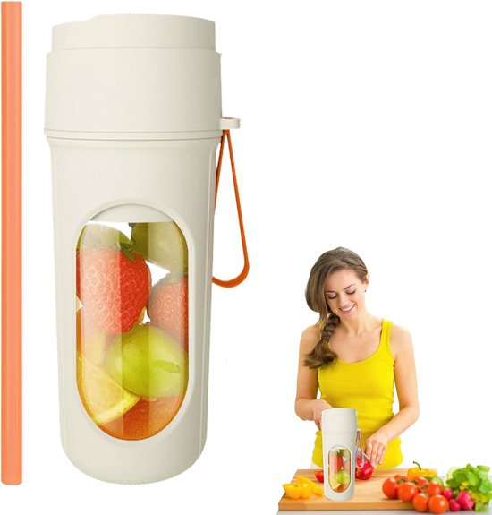 Sapcentrifuge - Draadloze elektrische sapbeker - Mini sapcentrifuge -Mini blender - USB-blender - Draagbare sapcentrifuge - 450 ml - 12 messen - Sapcentrifuge voor sport, reizen en lichte maaltijden - 9,1*9,1*20,7 cm - Oranje van Merkloos