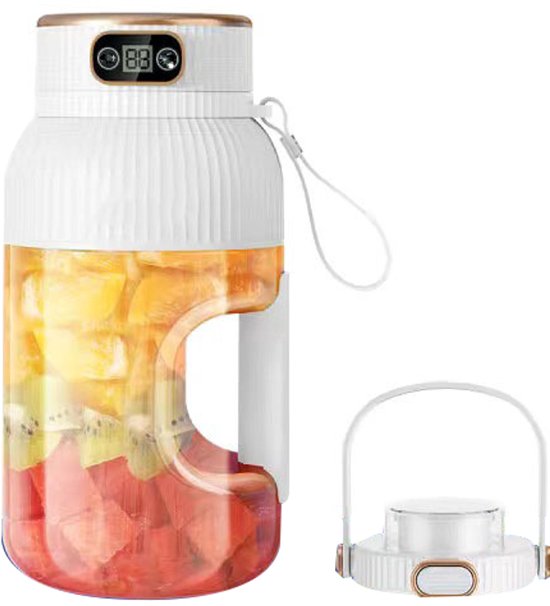 Sapcentrifuge - Draagbare blender - Multifunctionele draagbare sapcentrifuge - draagbare sapcentrifuge met deksel - Fitness sapvat - digitaal display - oplaadbaar via USB - draagbare sapcentrifuge met deksel- Enkel kopje met dubbel deksel- direct-wit van Merkloos