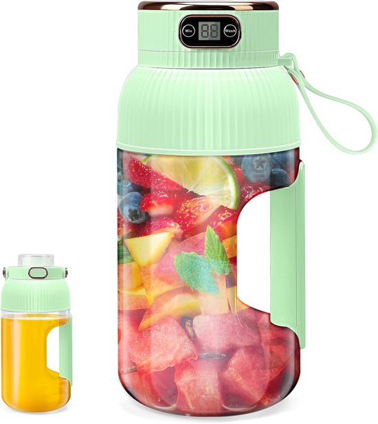Sapcentrifuge - Draagbare blender - Sapcentrifuge - Digitaal display - Draagbare sapcentrifuge - Antislip handvat, geschikt voor sportschool, reizen, kamperen, thuis, enz., voor het maken van sapjes en smoothies (groen) van Merkloos