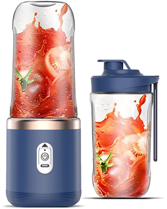 Sapcentrifuge - Draagbare blender - Sapmaker - Elektrische miniblender - 6 messen - Geschikt voor reizen, keuken en fitness - Blauw
