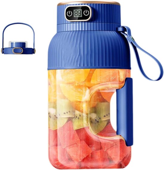 Sapcentrifuge - Draagbare blender - Universele sapcentrifuge - draagbare sapcentrifuge met deksel -Fitness sapvat - digitaal display -oplaadbaar via USB - draagbare sapcentrifuge met deksel - Enkel kopje met dubbel deksel - direct - blauw van Merkloos
