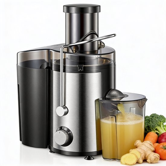 Sapcentrifuge Krachtige 800W Voor Snel Vers Sap – Centrifugaal Sapcentrifuge Met 7,5 cm Vulopening Voor Fruit en Groenten – Gemakkelijk Schoon Te Maken Met RVS Behuizing en BPA-Vrij Ontwerp | Duurzaam en Stijlvol in Zilver van Merkloos
