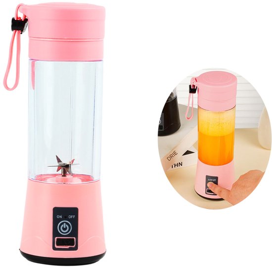 Sapcentrifuge - Mini sapcentrifuge - Sapbeker - Kan meegenomen worden - Zesbladig blad - Aangeklaagd - 25W - 380ml - 7.5 × 7.5 × 23 cm - Gebruikt voor het persen van sap, het maken van smoothies, milkshakes en babyvoedingmaskers, enz. - Roze