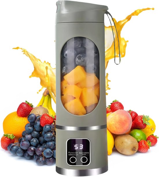 Sapcentrifuge- sapcentrifuges groenten en fruit-Draagbare elektrische USB-sapcentrifuge - 500 ml - Miniblender - Draagbare blender - voor shakes en smoothies - 12 messen, perfect voor het mixen - Compact - Handig - Veelzijdig (Grijsgroen - 25,5 * 8 * van Merkloos