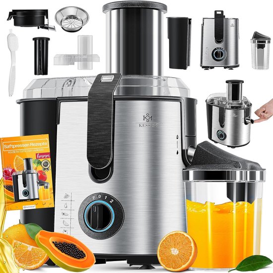 Sapcentrifuge voor Fruit en Groenten - 1100W, Grote Invoervulopening, 3 Snelheden van Aigostar