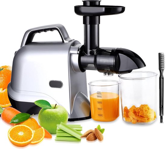 Sapcentrifuges Groenten En Fruit - Elektrische Sapcentrifuge voor Groenten en Fruit met Eenvoudige Reiniging, Achteruit-kauwfunctie, Stille Werking (60 dB), Eenvoudige Montage - Inclusief Reinigingsborstel en 2 Handige Kopjes