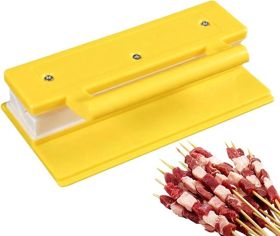 Satéprikker Machine - Kebab Maker - Vlees Vormen - Tijdbesparende Oplossing - 19.5x4.5x10.5cm - Geel