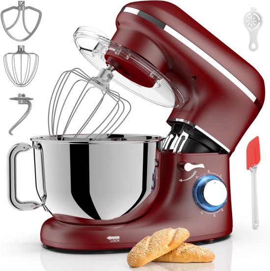 SAVI® Deegmachine - Elektrische Deegmixer - Keukenmixer - 6,2L - Mixen en Mengen - Rood - 38cm x 24cm x 32cm van Merkloos