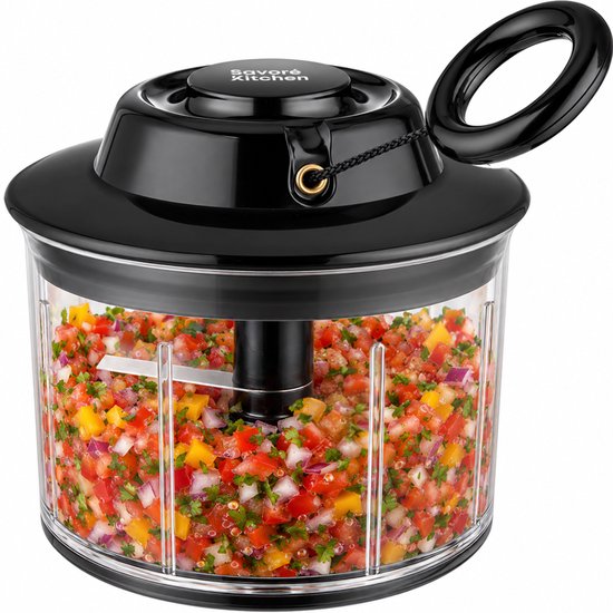 Savoré Kitchen Hakmolen Handmatig - Uiensnijder met Trekkoord - 800 ml - Scherpe RVS Messen & Mengschrapers - Antislip