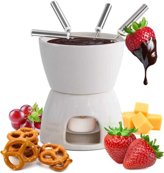 SCH® Fondueset - Fondue - Fondueset elektrisch - Wit - ‎22cm x 18cm x 17cm