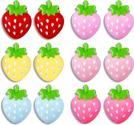 Schattige 3D Aardbeien Koelkastmagneten - 12 Stuks, Kleurige Decoratieve Magneten voor Keuken en Kantoor, Leuke en Creatieve Magneten voor Fridge Decoratie van Merkloos