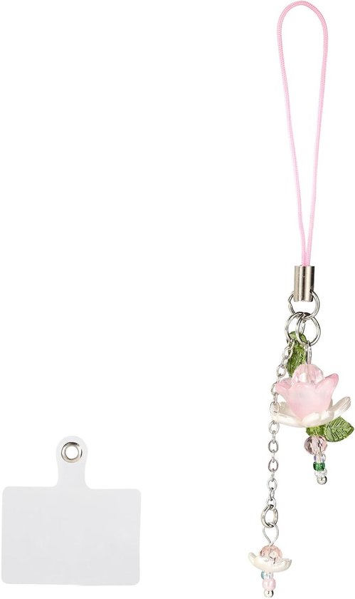 Schattige Bloemen Telefoonhanger, Roze Bloemen Pendant met Kaartsticker voor Dames, Perfect voor Telefoon, Tas en Portemonnee Decoratie