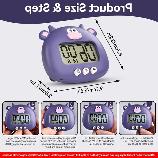 Schattige Cartoon Dieren Digitale Countdown Timer met LCD Display en Magnetische Bevestiging voor Koken en Bakken, Geschikt voor Kinderen en Volwassenen van Merkloos