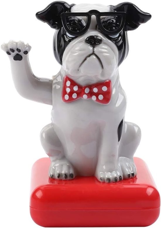Schattige Hond Met Waving Arm - Zonne-energie Decoratie Voor Thuis, Kantoor En Auto Ornament