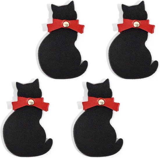 Schattige katten boekenleggers set van 4, zwarte kitten design, leren pagina markers, perfect cadeau voor kattenliefhebbers