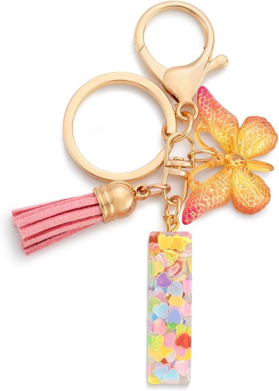 Schattige Sleutelhanger voor Meisjes met Vlinder en Hart, Perfect voor Rugzak of Schooltas, Roze Accessoire van Merkloos