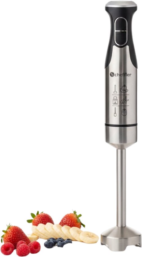 Scheffler Staafmixer Elektrisch - Handblender met RVS Messen - 100% Koperen Motor - Turbo Stand - Hoge Snelheid - Elektrische Mixer - Staafmixer voor Soepen, Smoothies, Saus & Babyvoeding - Keukenmixer RVS van Merkloos