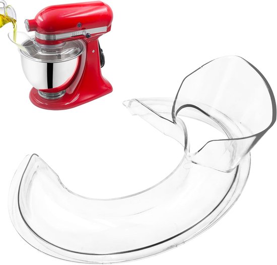 Schenkschild - Geschikt voor Keukenmixer 4.5-5 Quart - Transparante Spatkap - voor Kantelbare Kop Mixers - Duurzame Kunststof Spatbescherming - met Brede Vultrechter - Premium Mixer Accessoires voor RVS Kommen - Transparant