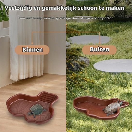 Schildpadwaterschaal, grote reptielenwaterschaal, reptielbadje, antislip, schildpadvoerbak, reptielenbak met helling, dierenbekken voor schildpadden, hagedissen, gekko