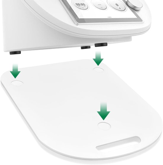 Schuifplaat- geschikt voor Thermomix TM6 en TM5- eenvoudig te verplaatsen zonder de weegschaal te beschadigen- stabiele stand dankzij trillingsreductie- met handgreep- wit van NUPER.