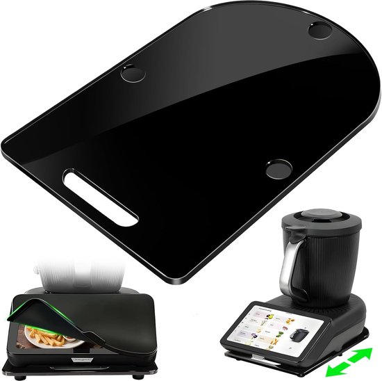Schuifplaat voor Thermomix TM7 zwart, met siliconen schermbeschermer en 360° draaibare metalen wieltjes, soepel schuivend, antislip, speciaal accessoire voor Thermomix TM7