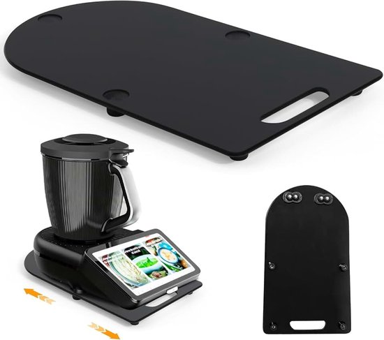 Schuifplank voor Thermomix TM7, antislip onderlegger voor Thermomix met 360°-wielen, gemakkelijk te verplaatsen acryl thermomix-plank, accessoires voor TM7, veilige stand (zwart)