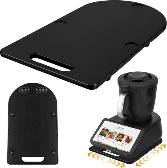 Schuifplank voor Thermomix TM7, glijplank TM7 met wielen en rubberen voetjes, licht glijdende bamboe rolplaat, TM7 accessoires ter bescherming van de weegschaal (zwart)