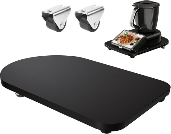 Schuifplank voor Thermomix TM7 met 360° wielen, antislip rubberen voetjes, praktische accessoires voor Thermomix TM7, snel verplaatsen, veilige stand, zwart