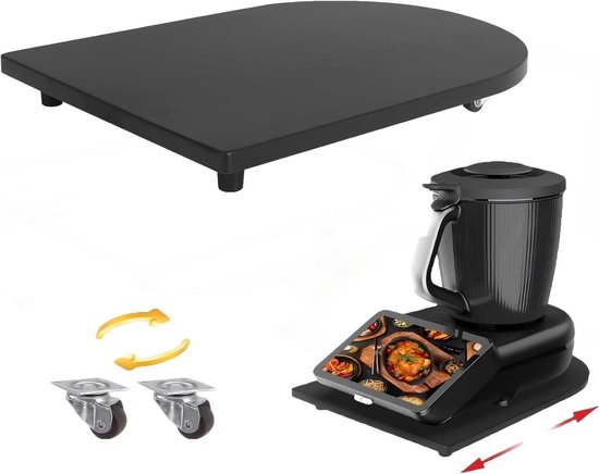 Schuifplankhouder Keukenmachine - Bamboe Houten Plank - Moeiteloos Verplaatsen - Lift-and-Roll Systeem - 15 mm Dik - Houtkleur