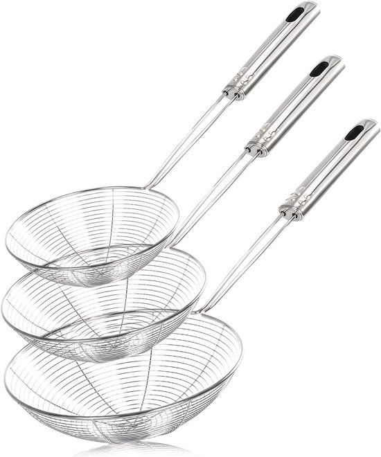 Schuimlepel set 3-delig - roestvrij staal - stevig ontwerp - ideaal voor frituur en pasta - SnelShoppen